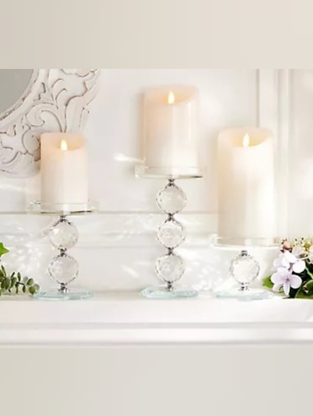 Crystal Orb Glass Pedestal Candle Holders by Valerie— Set of 3